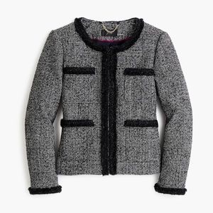 J.Crew Women's Glen Plaid Braided Trim Tweed Jacket Black/White